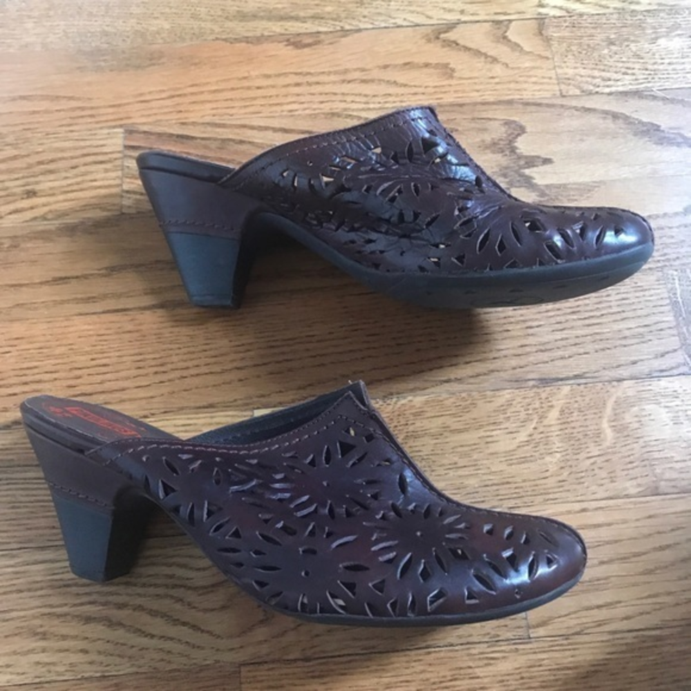 Pikolinos brown leather‎ slip on mules laser cut 39